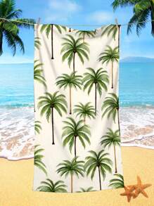1pc Coconut Tree Pattern Beach Towel, Ultrafine Fiber Printed Quick-Dried Absorbent Towel For Swimming, Holiday, Travel, Camping Summer Travel, Vacation Bathroom Decor Beach Essentials - Multicolor - View 2