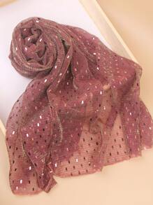 優雅1件豪華網眼亮片拼接裝飾頭巾，節日外出時尚女士圍巾 - 彩色 - 查看 18