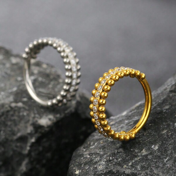 1PC 316L Stainless Steel Nose Ring Round Hinged Segment Hoop Zirconia Ear Cartilage Tragus Piercing Septum Clickers Body Jewelry