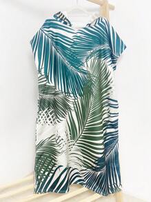 1pc Deep Green Leaf Print Wearable Bath Towel, Personalized Superfine Fiber Quick-Drying Poncho Style Towel With Zipper, Adult Unisex, Suitable For Use After Shower, Windproof, Sunscreen, Insulation, Beach, Outdoor, And Home Summer Wedding Home Bathroom Decor Beach Wear Back To School