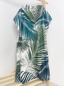 1pc Deep Green Leaf Print Wearable Bath Towel, Personalized Superfine Fiber Quick-Drying Poncho Style Towel With Zipper, Adult Unisex, Suitable For Use After Shower, Windproof, Sunscreen, Insulation, Beach, Outdoor, And Home Summer Wedding Home Bathroom Decor Beach Wear Back To School