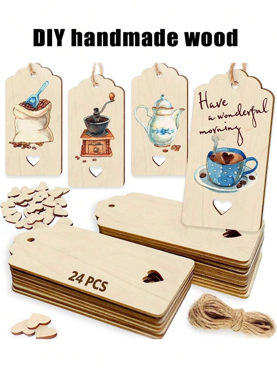 1 Set Of 24 Wooden Bookmark Blanks With 24 Heart Cutouts, 350cm Twine ...