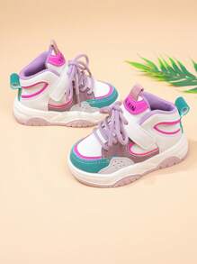 Zapatillas Casuales Para Niñas De Media Altura Y Diseño De Bloque De Color - Rosa - Ver 5