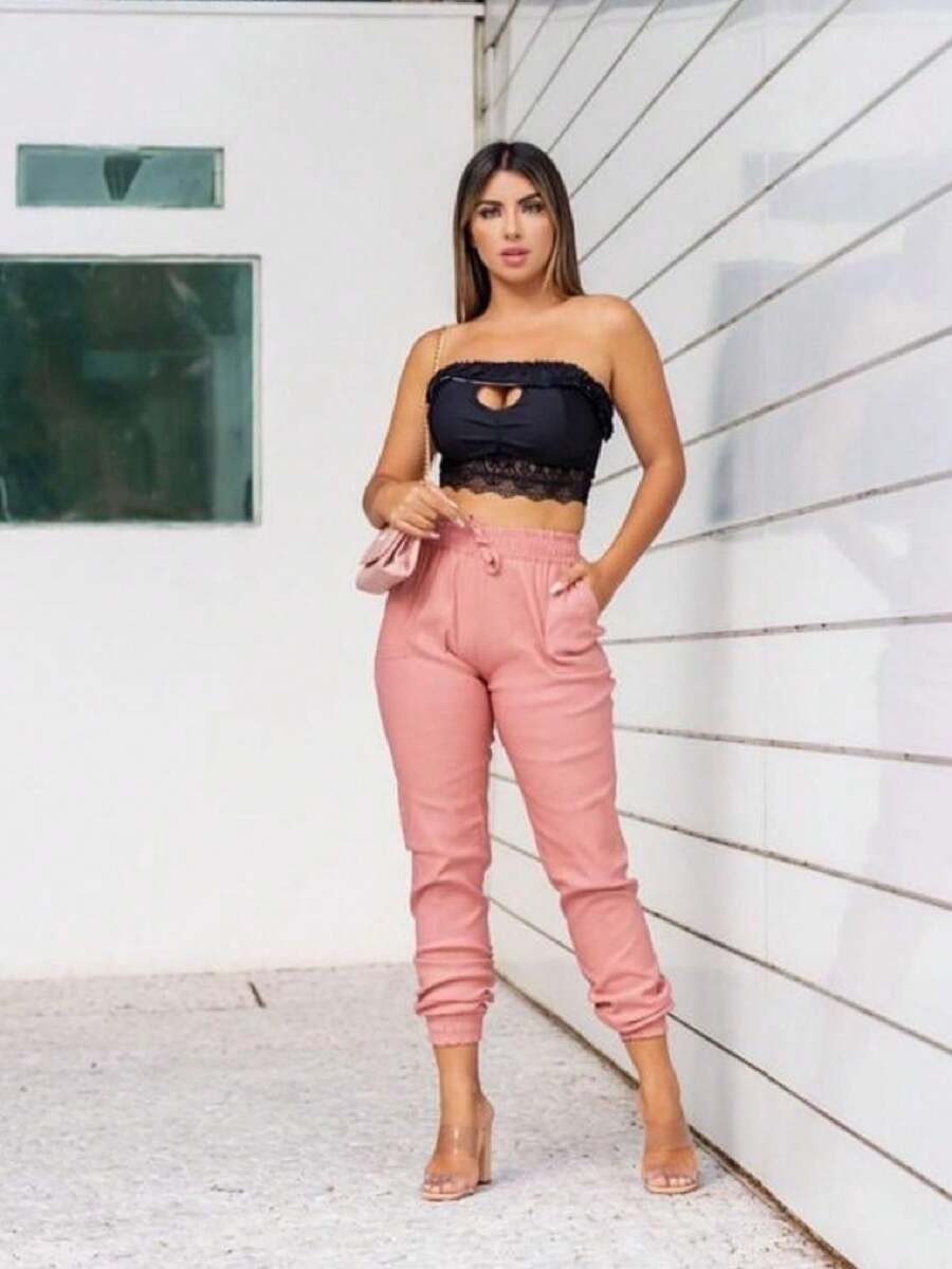 Women Pants - 乾枯玫瑰色 - 查看 1