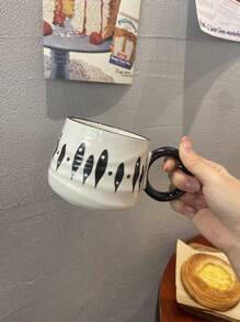 1pc, 380ml Ceramic Marble Cup, Black & White Chess Grid Design, Coffee Mug, Suitable For Kids Back To School Gift, Home Decor, Breakfast Cup, Great For Gifting Back To School