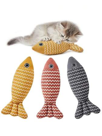 1 件宠物猫玩具逼真毛绒鱼咀嚼玩具，猫剑麻抓挠互动玩具
