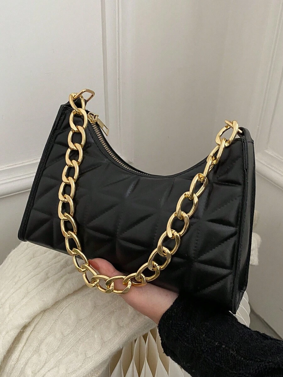 迷你压褶腋下单肩包，女士 Tready 新月包 - 黑色 - 查看 1