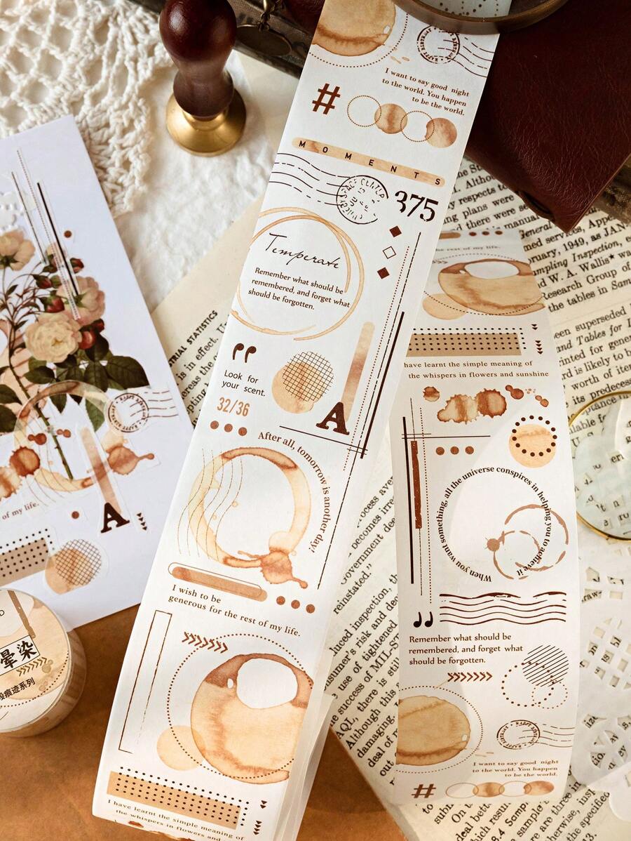 MOCARD 1 Cuộn 2m Retro Băng washi , Creative Thẩm mỹ Hình dán , DIY Trang trí Cắt dán Thủ công Chất liệu , Quà tặng ngày lễ , Cá nhân hóa Sổ lưu niệm , Văn phòng phẩm trường học Quân nhu - Cà phê nâu - Xem 1