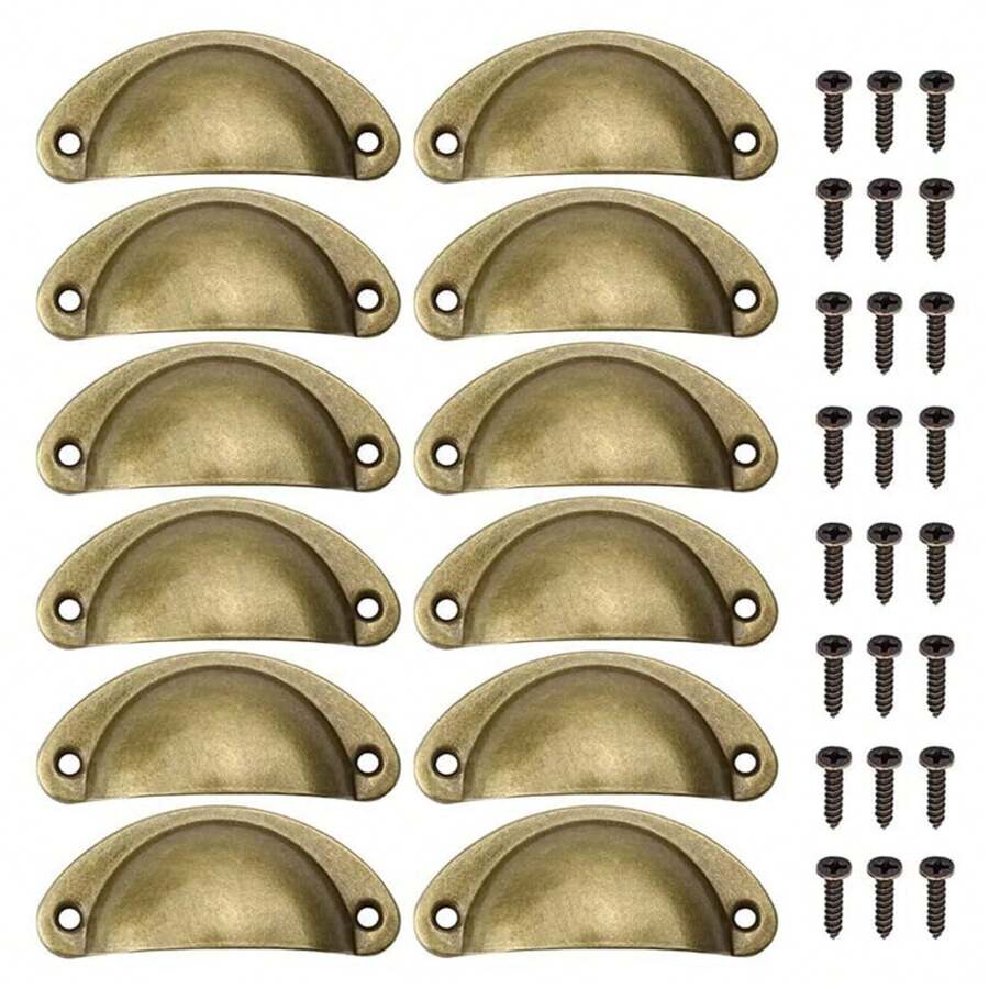 12 件古董黃銅櫥櫃拉手,銅杯手柄復古農舍風格旋鈕,適用於梳妝台櫥櫃廚房家具裝飾,帶螺絲