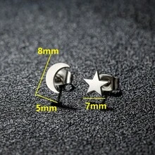 1對不鏽鋼星月耳釘,韓國簡約風耳環,金色月亮太陽耳環小飾品 - 銀色 - 查看 7
