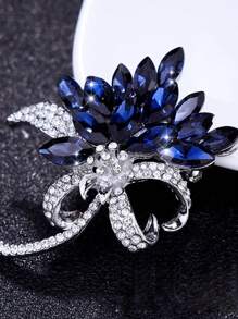 1件奢華時尚女性水晶鑽石胸針,適合搭配西裝和外套 - 銀色 - 查看 4