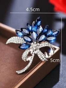 1件奢華時尚女性水晶鑽石胸針,適合搭配西裝和外套 - 銀色 - 查看 6