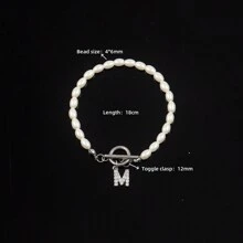 1pc New Initial Pendant Toggle Clasps Beaded Bracelet For Women Party