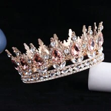 1入簡單時尚的粉色水滴玻璃水晶和合金皇冠,適合女性的婚禮、節日、生日派對等場合