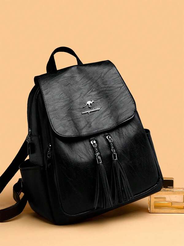Minimalist PU Leather Women Backpack, Vintage Solid Color Ladies Backpack, Fashion Casual Large Capacity Multipurpose Female Backpack
