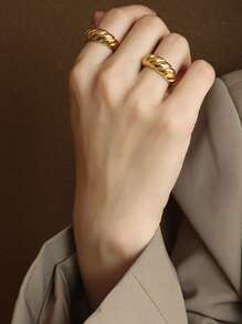 1pc European-American Style Horn Shaped Bread Ring Stainless Steel Ring Fall-Resistant Colorfast INS Women High-End Titanium Steel Jewelry - Gold - View 1