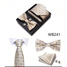 AlanKing 1 Set Luxury High-End Men's Tie Set Including Tie, Bow Tie, Pocket Square, Cufflinks, And Gift Box Work Men Necktie