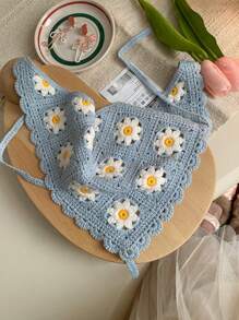 1条法式复古手工针织三角围巾，女士夏季旅行和拍照道具，可爱花朵发带防晒，波西米亚风头巾，发饰，头巾式发带，秋冬季度假装扮发带，女士柔软头巾 - 彩色 - 查看 23