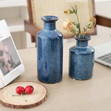European & American Vintage Blue High-Grade Ceramic Vase For Home Decoration, Suitable For Living Room, Dining Room, Bedroom And Dry Flowers Arranging Gifts Birthday Graduation Back To School Room Decor School Supplies Flower Vase Glass Vase