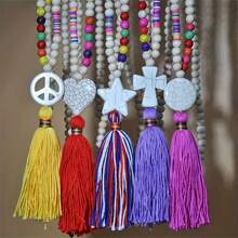 1 Pieza Collar Largo De Borla Con Cuentas Coloridas Y Dije De Piedra, Joyería Bohemia De Verano Para Mujeres, Regalo Creativo Para Cumpleaños Y Vacaciones
