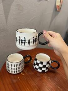 1pc, 380ml Ceramic Marble Cup, Black & White Chess Grid Design, Coffee Mug, Suitable For Kids Back To School Gift, Home Decor, Breakfast Cup, Great For Gifting Back To School