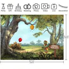 1 pieza Fondo de tela con tema de primavera y bosque de dibujos animados de 7*5/5*3 ft con decoraciones de olla de miel y globo rojo para cumpleaños, sala de estar, habitación, estudio de fotografía infantil y decoración de fondo para transmisión en vivo, Navidad - Multicolor - Ver 4