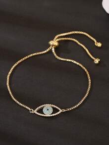 1 Miếng Sang trọng Đồng & Mắt Kết cườm Chuỗi Có thể điều chỉnh Vòng tay , Hoàn hảo Qủa tặng Đối với Ngày - Vàng - Xem 1