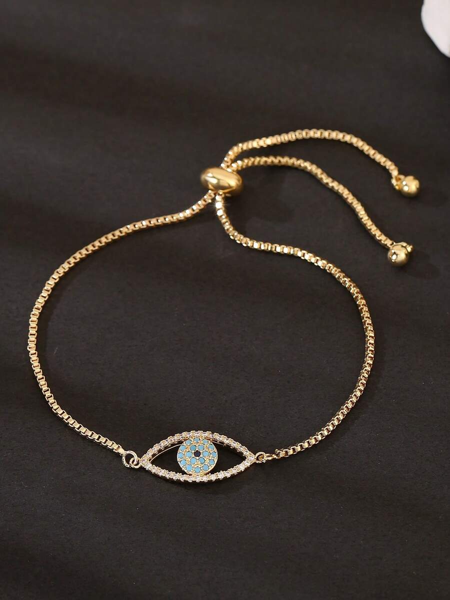 1 Miếng Sang trọng Đồng & Mắt Kết cườm Chuỗi Có thể điều chỉnh Vòng tay , Hoàn hảo Qủa tặng Đối với Ngày - Vàng - Xem 1