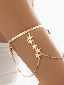 1pc Personalized Exaggerate Geometrical Lines Design Metal Arm Cuff With Rhinestone Fit For Women's Daily Wear In Summer - Gold - View 18