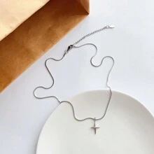 1 Peça Colar Curto Elegante E Versátil De Osso De Cobra Em Aço Inoxidável Prateado Com Pingente Em Formato De Cruz E Estrela Para Homens, Vestuário Diário, Não Desvanece