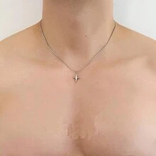 1 Peça Colar Curto Elegante E Versátil De Osso De Cobra Em Aço Inoxidável Prateado Com Pingente Em Formato De Cruz E Estrela Para Homens, Vestuário Diário, Não Desvanece