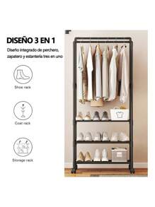 FOUND HOME Double Clothes Organizer Rack Closet Coat Rack With Wheels - Black - View 5