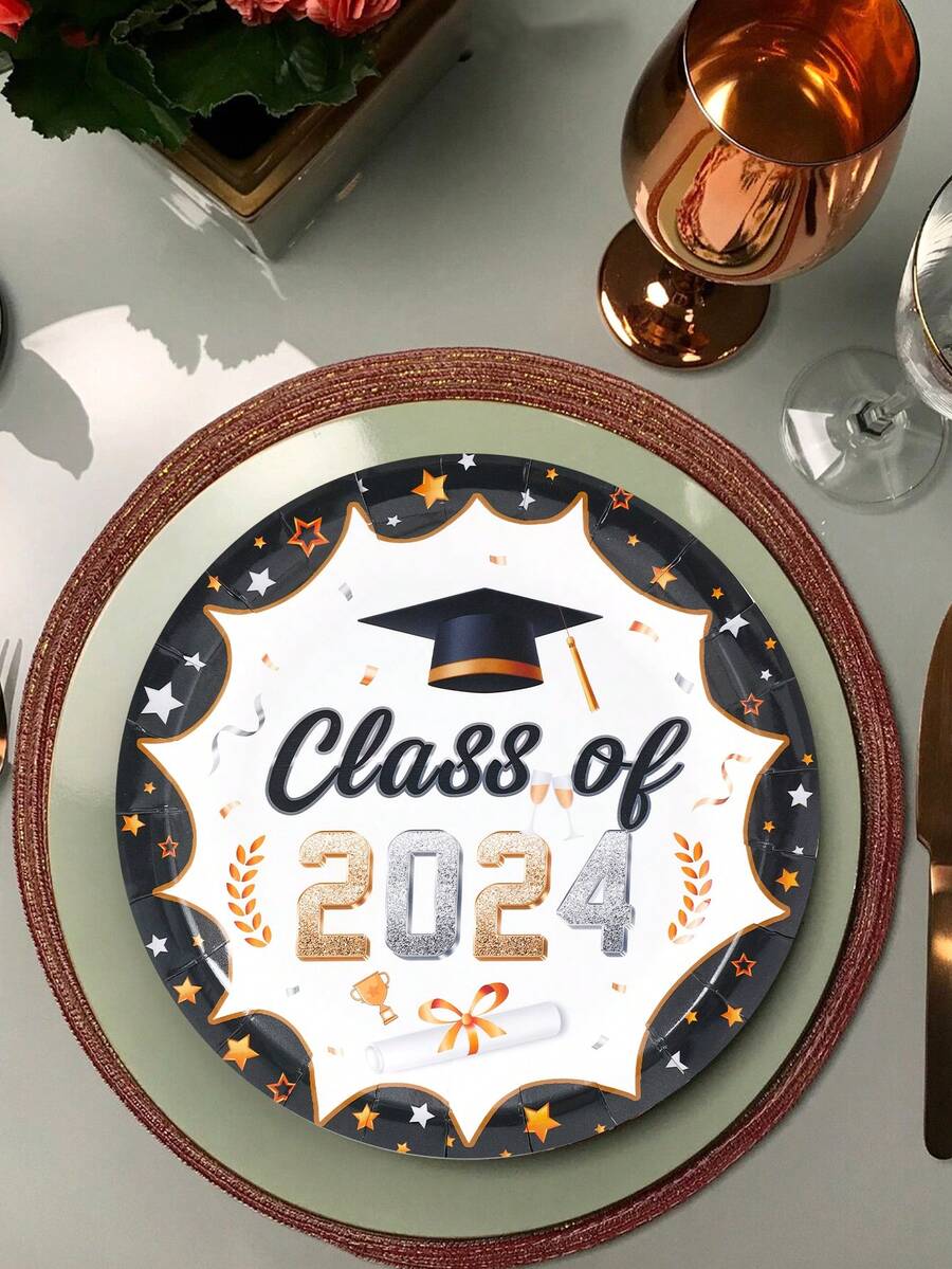 12pcs 7 Inches 2024 Graduation Hat Star Style Disposable Tableware