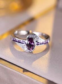 Vanel 1 PC Sparkling Purple Zirconia Ring For Women Gentle Light Luxury Ring For Brides Gorgeous Wedding Jewelry Engagement Ring