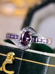 Vanel 1 PC Sparkling Purple Zirconia Ring For Women Gentle Light Luxury Ring For Brides Gorgeous Wedding Jewelry Engagement Ring