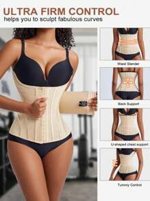 MISTHIN 1pc Women's Apricot Double-Layer High Compression Shapewear, Tummy Control Waist Trainer Cincher - Apricot - View 6