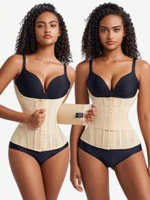 MISTHIN 1pc Women's Apricot Double-Layer High Compression Shapewear, Tummy Control Waist Trainer Cincher - Apricot - View 4