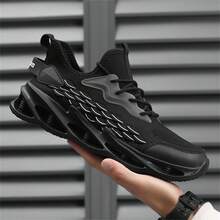男士刀片運動鞋,夏季透氣輕量級跑步運動休閒網鞋 - 黑色 - 查看 6