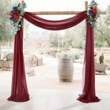 1入組婚禮拱門裝飾紗簾，透明紗布背景幕布，適用於婚禮接待儀式場地天花板裝飾 - 酒紅色 - 查看 6
