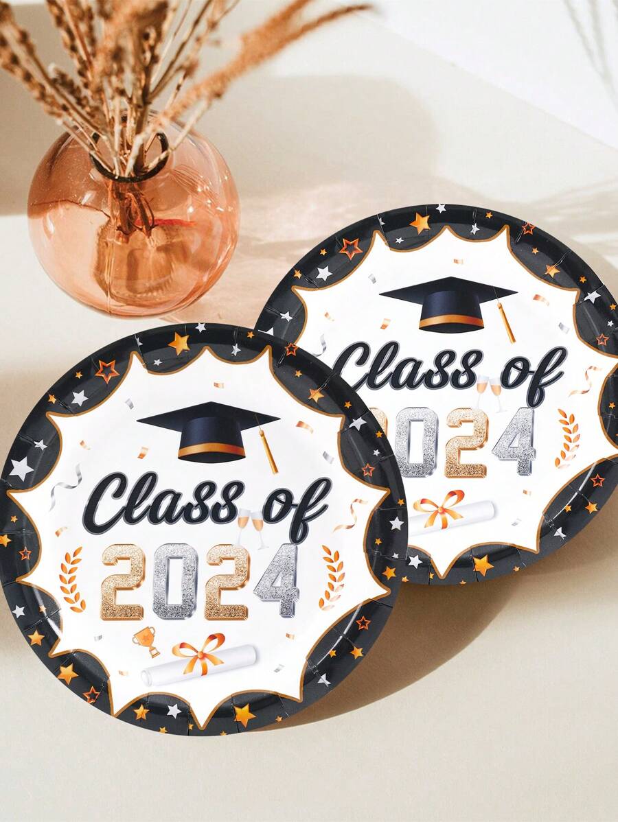 12pcs 7 Inches 2024 Graduation Hat Star Style Disposable Tableware