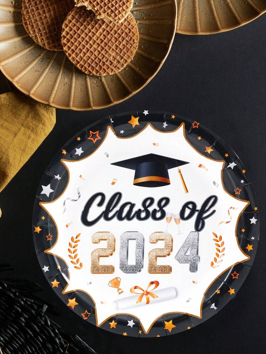 12pcs 7 Inches 2024 Graduation Hat Star Style Disposable Tableware