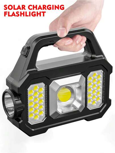 1 Pezzo Torcia A Led Cob Impermeabile, Ricaricabile Con Energia Solare, Lanterna Portatile Potente E Luminosa Per Il Campeggio