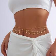 1 stuk Persoonlijkheid En Chique Boheemse stijl Ontwerp High-end Mode Strass Metaal Dubbellaags Kwast Lichaamsketting Tailleketting Voor vrouwen , Kan zijn Voor Dagelijks , Feest Of Avond , A Perfect Geschenk Keuze Voor Jouw Vriend , Of Als Geschenk