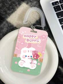 1pc Lovely Elastic Card Holder With Lanyard Strap For Student Id Card, Access Card, Work Card - White - View 7