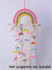 Porta-lazos para el cabello con borlas arcoíris colgante - Soporte de accesorios para el cabello, organizador de clips para el cabello y diademas de almacenamiento, decoración para pared con colgador trenzado y cinturón arcoíris para almacenamiento de horquillas para el cabello y organizador de accesorios para pared para estudiantes universitarios - Ver 4
