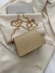 1pc Solid Color Pu Flap Closure Shiny Fashion Chain Crossbody Bag Suitable For Daily Use In Spring And Summer