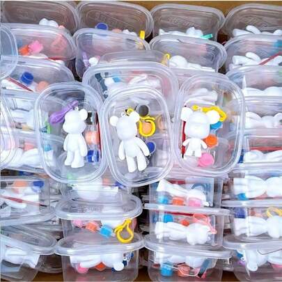 1 Set Creative DIY Keychain Pendant DIY Toy Kit, Fluid Paint Bear Keychain Set, Meaningful Gift For Friends, Keychain Holder, Bag Pendant, Car Pendant, Birthday Gift, Party Gift, Holiday Gift, Wall Decor, Jewelry Accessory (1 Bear, 3 Paints, 1 Brush, 1 Spoon)
