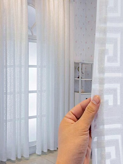 1 Pieza Cortina De Ventana Floral Con Encaje Y Textura Aterciopelada, Semi-transparente, Bloquea El 50% De La Luz, Adecuada Como Cortina De Dormitorio O Sala De Estar, Protección Uv, Perfecta Para El Uso En Verano