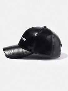 1pc Minimalist Leather "I DON'T CARE" Embroidered Unisex Baseball Cap, Suitable For Outdoor Leisure And Vacation - Black - View 3