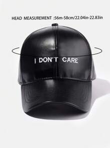 1pc Minimalist Leather "I DON'T CARE" Embroidered Unisex Baseball Cap, Suitable For Outdoor Leisure And Vacation - Black - View 5